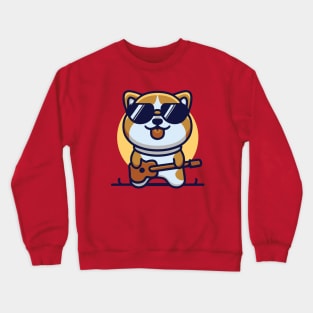 cute corgi plays guitar funny dog Crewneck Sweatshirt